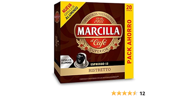 Capsulas Compatibles Nespresso®* Marcilla Ristretto 200 Cápsulas Aluminio :  Amazon.es: Alimentación y bebidas