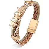 Leather Wrap Bracelets for Women Handmade with Alloy Stars Bracelet Wristband Fashionable PU Leather Cuff Bracelet Gift for Mother