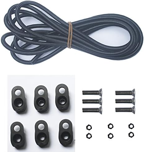Kayak Canoes Bungee Rigging Deck Kit 8 Feet Black with Hard Wares- D Rings