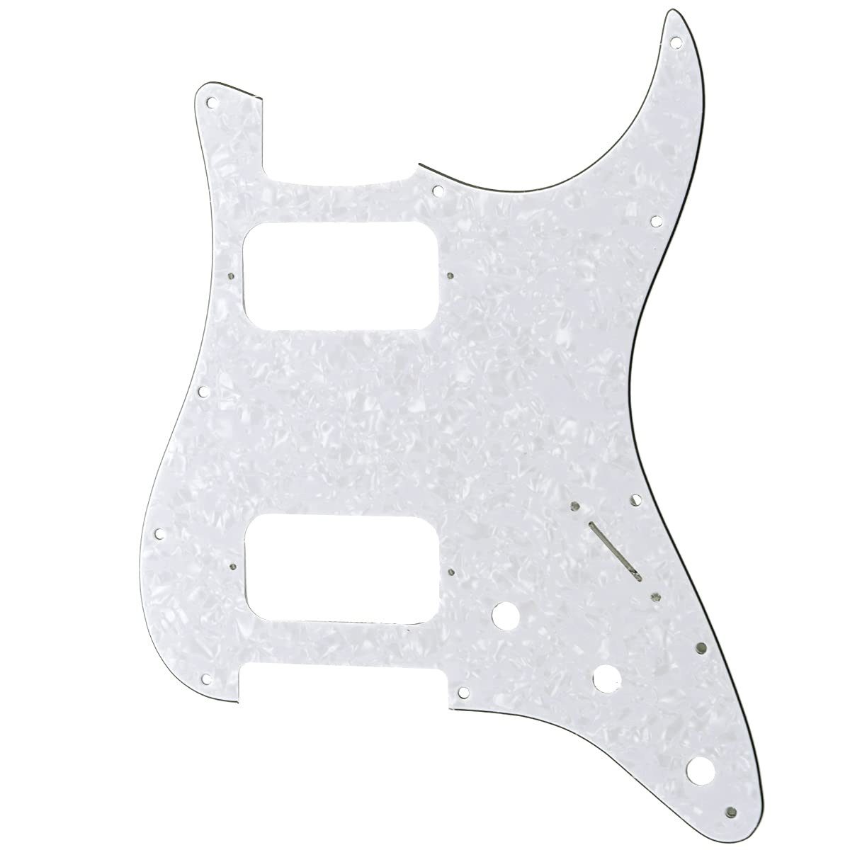 Musiclily Pro 11 Holes Round Corner HH Strat Pickguard 2 Humbuckers for American/Mexican Fender Standard Stratocaster Electric Guitar, 4Ply White Pearl