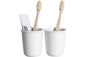 Gaolinci 2 Pcs Simple White Ceramic Mouthwash Cups, Bathroom Brushing Cup, 5 Oz