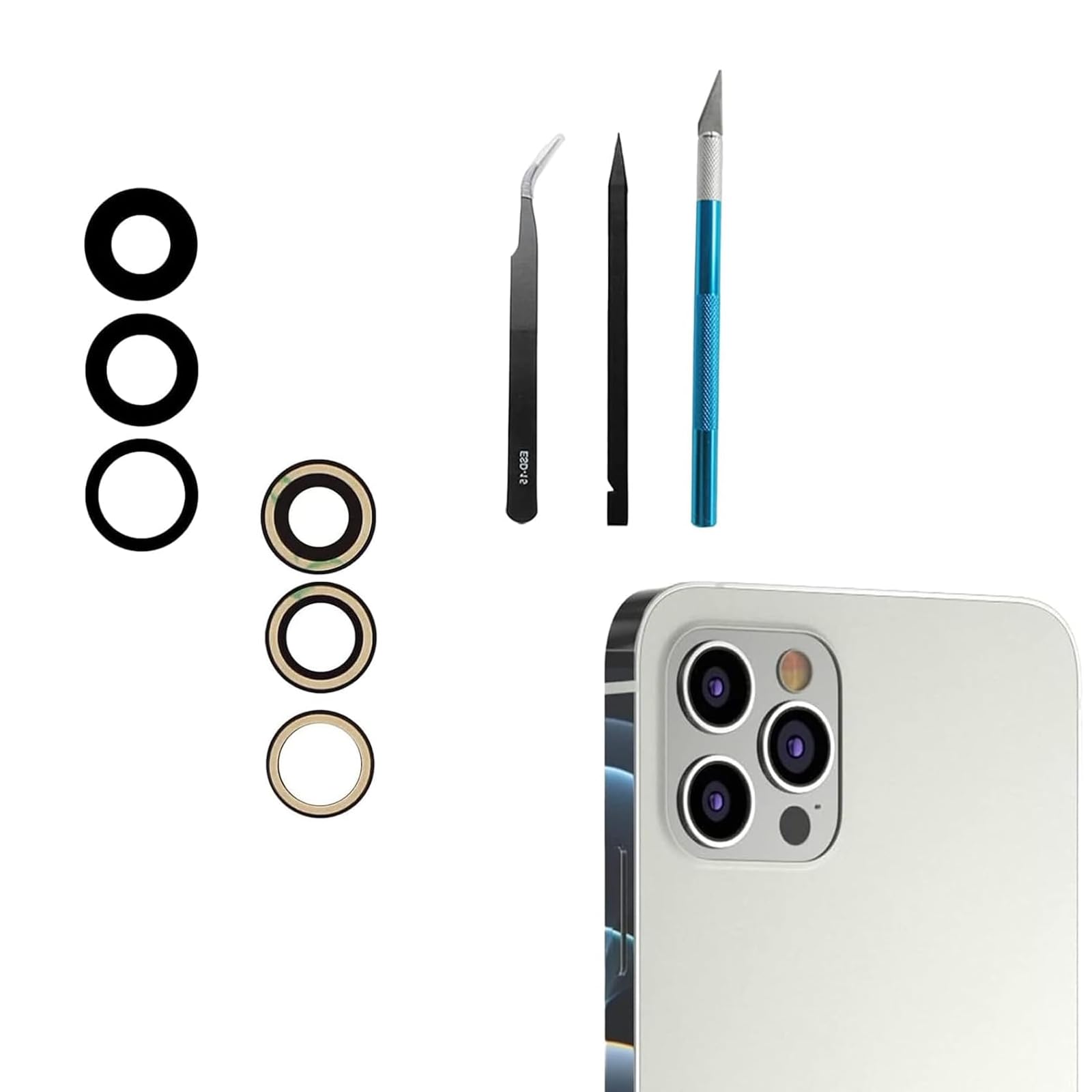 Anglepingping 12 Pro Max Rear Camera Lens Replacement for iPhone 12 Pro Max(6.7 Inch) Back Camera Glass Lens Replacement with Pre-Installed Repair Tool Kit, Anti-Lens Scratch