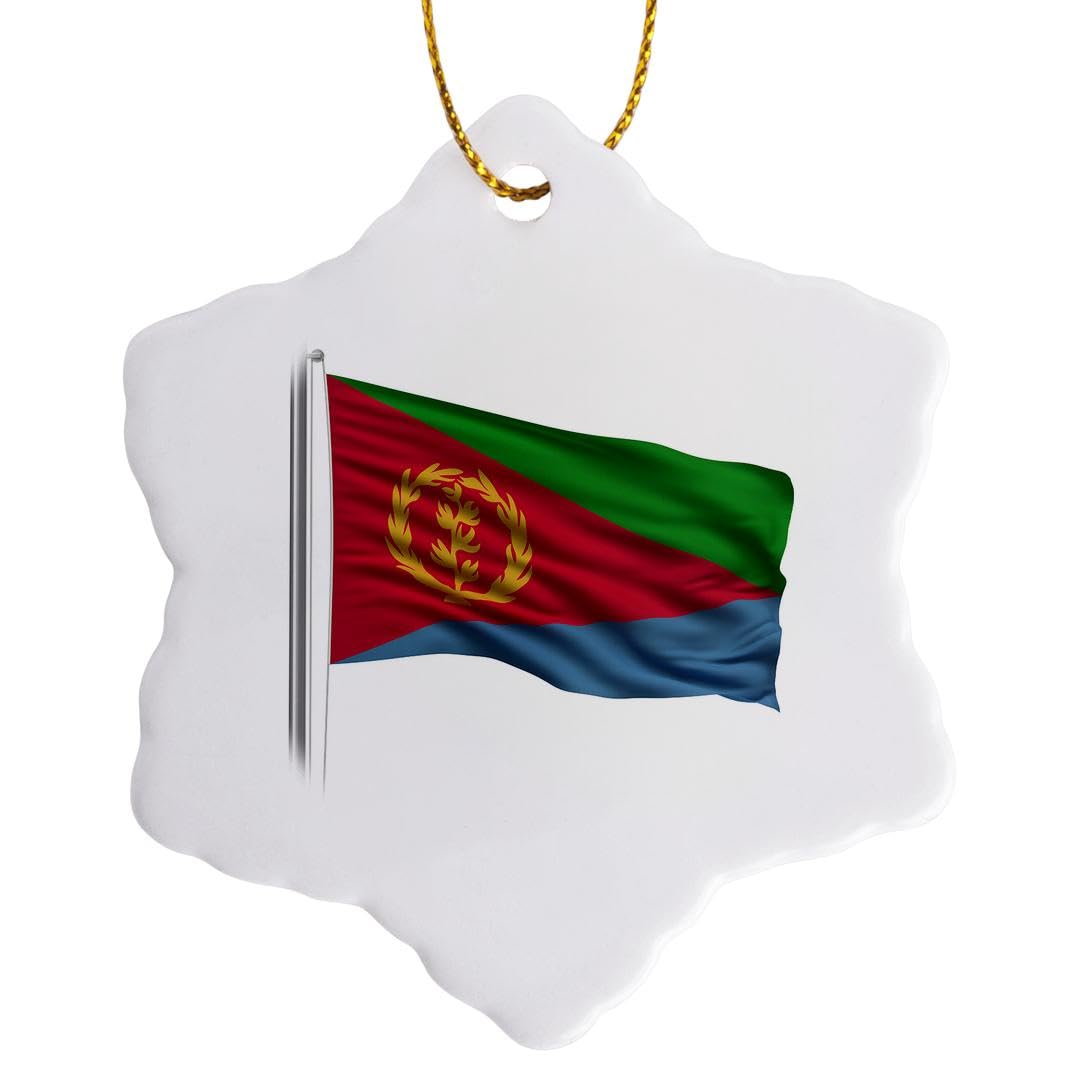 3dRose Eritrea on a Flag Pole over White Eritrean Snowflake Ornament, Multi-Colour, 3-Inch