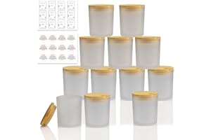 YZEROBAMB 12 Pack 7 OZ Thick Heat-Resistant Glass Candle Jars with Bamboo Airtight Lids, Empty Storage Container DIY Candle Making Jar, Labels, Gifts, Frosted White