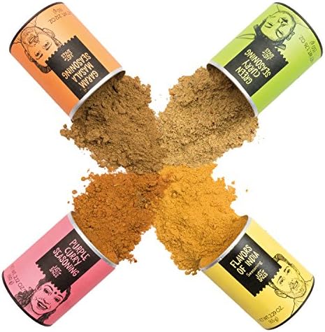 Just Spices – Indian Spices Gift Set | Kit of 4 Essential Seasoning Blends for Indian Food | Purple Curry - Garam Masala - Green Curry - Flavors of India | Housewarming Gift | Cooking Set I No MSG