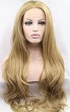K'ryssma Good Looking Natural Wavy Heat Resistant Hair Synthetic Lace Front Wig Golden Blonde #24 for White Women