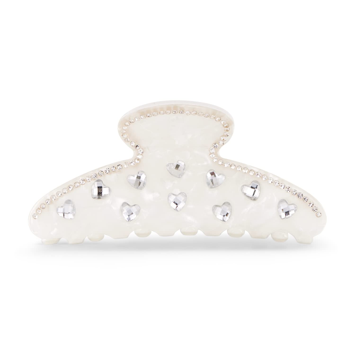 LILIE&WHITE Elegant Heart Shaped Crystal Hair Clip – Stylish Pearl White Claw Clip with Rhinestone Detailing, Durable, Hypoallergenic Hair Accessory for Women, Gift