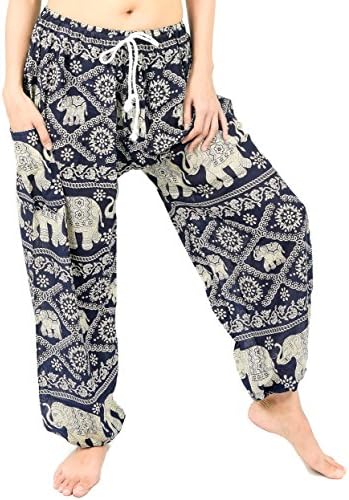 Bohemian Clothes Elephant Prints Harem Drawstring Pants,Perfect for Yoga, Night Wears,Men, Women, One Size Fits Most