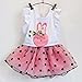 FEITONG Kids Girls Rabbit Bow Pattern Shirt Top Polka Dot Skirt (Age:6-7Y, Pink )
