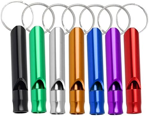 JEANSWSB High Frequency Emergency Whistle Aluminum Alloy Whistle with Keychain Survival Whistle Outdoor Needs Camping Hiking Pack of 7