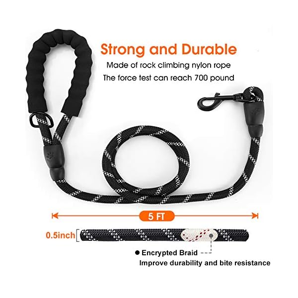 JBYAMUK-5-FT-Strong-Dog-Lead-with-Comfortable-Padded-Handle-and-Highly-Reflective-Threads-for-Small-Medium-and-Large-Dogs-5-FT-Black JBYAMUK 5 FT Strong Dog Lead with Comfortable Padded Handle and Highly Reflective Threads for Small, Medium and Large…
