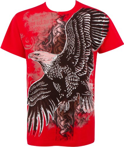 Sakkas TG455T Flying Eagle Metallic Silver Embossed Cotton Mens Fashion T-Shirt - Red / Large Sakkas TG455T Flying Eagle Metallic Silver Embossed Cotton Mens Fashion T-Shirt - Red / Large