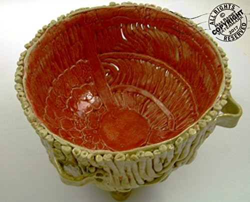 The Lug Basket; High Footed Pottery BOWL Arts + Crafts; red + ochre vessel; Stunning Original ART Pottery Center Piece, by Cathy Peterson. SIGNED.