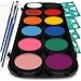 Crafts & Colors Face and Body Paint Kit – Set of 12 Classic Colours with Flat and Detail Painting Brushes – Comes w/ 30 Design Stencils – Non Toxic, Water Based and FDA Compliant