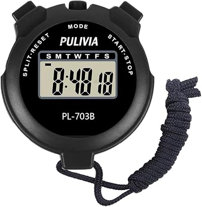 PULIVIA Sports Stopwatch Timer Lap Split Digital Stopwatch with Clock