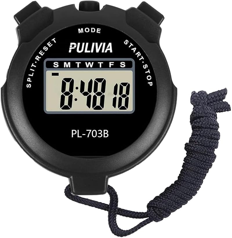 PULIVIA Sports Stopwatch Timer Lap Split Digital Stopwatch with Clock