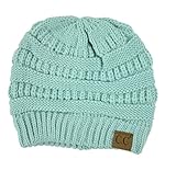 Winter White Ivory Thick Slouchy Knit Oversized Beanie Cap Hat (Mint)