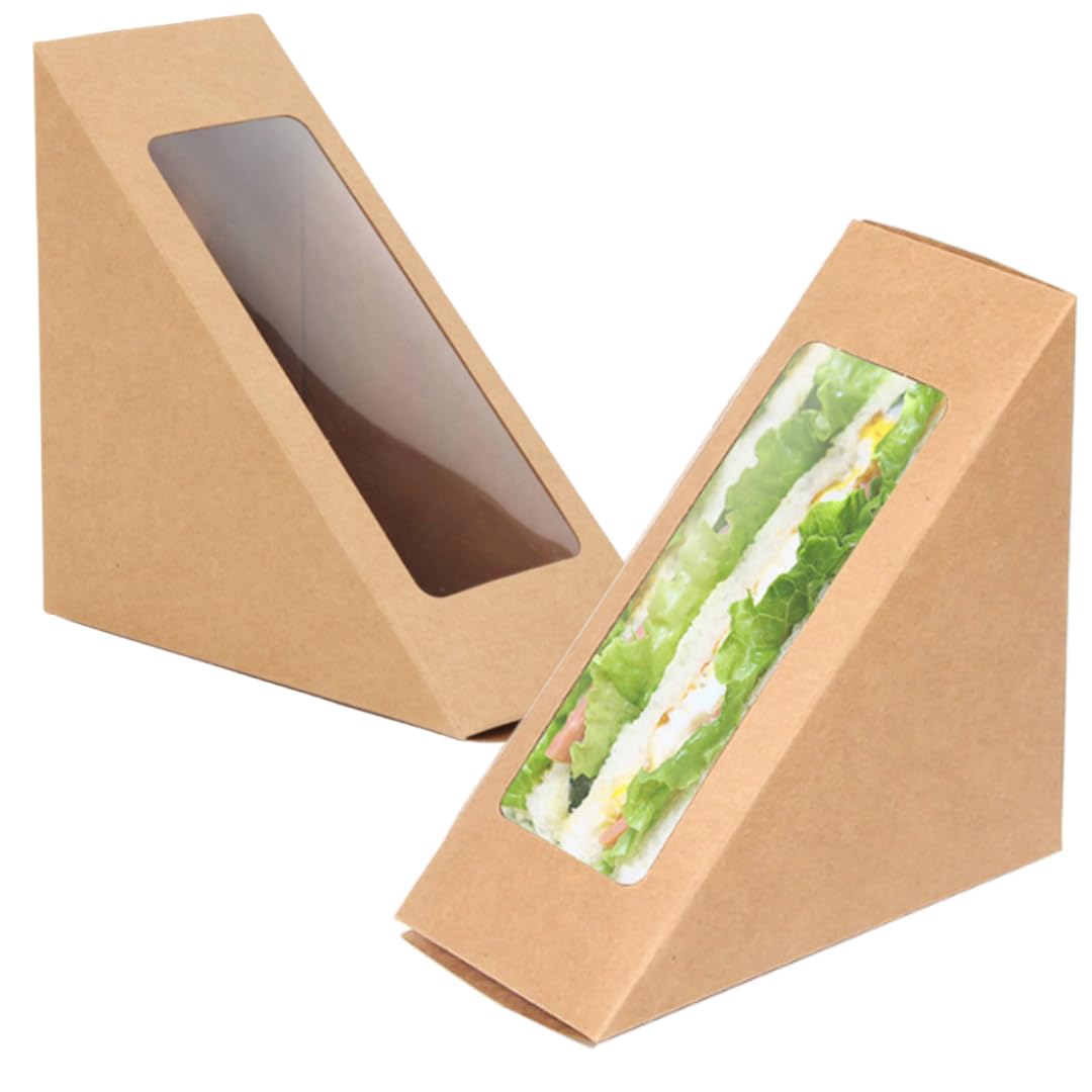 MEETOZ Disposable Cake Box with Window - Small Sandwich Wedge & Deep Fill Triangle Containers