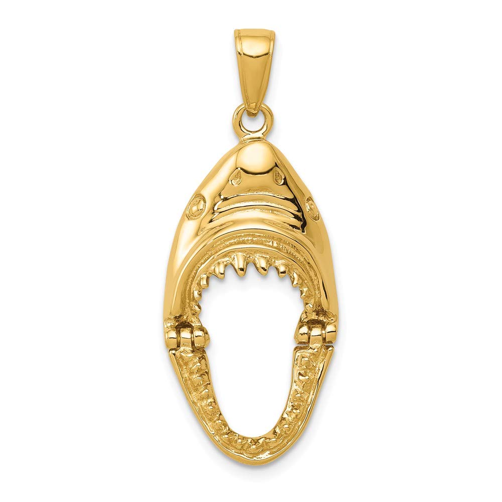 14k Yellow Gold 2 D Jaws Shark Head Mouth Pendant Charm Necklace Sea Life Fish Man Fine Jewelry Gift For Dad Mens For Him