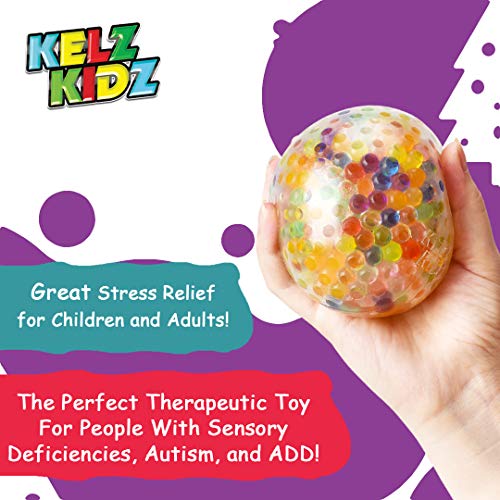 KELZ KIDZ Durable Large Squishy Water Bead Stress Balls (12 Pack) - Great Sensory Toy for Anxiety Relief for Children and Adults - Helps Calm Kids with ADHD & Autism