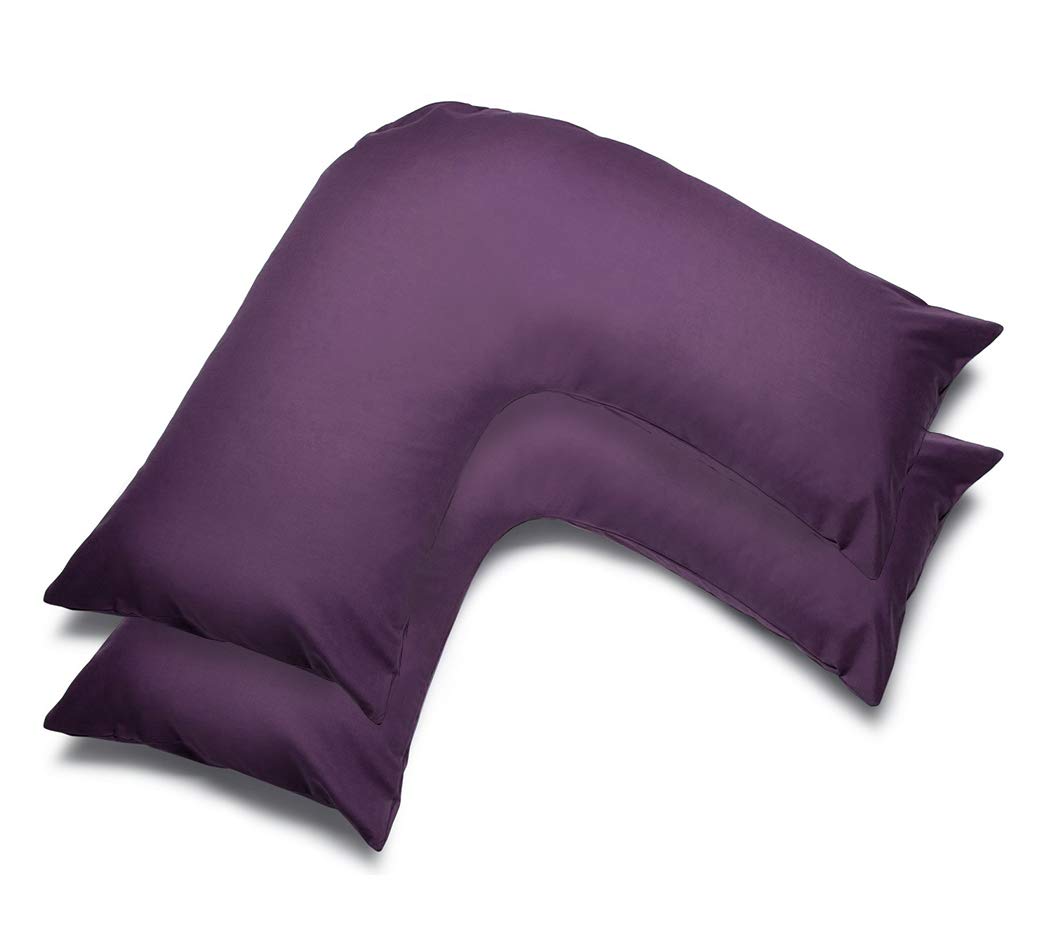 mFabrics Pack of 2 | Poly-Cotton Plain Dyed V Pillow Covers | UK V-Shaped Pillowcase Pair (Plum)