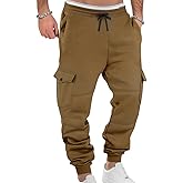 QOSOQ Men's Casual Cargo Sweatpants Fleece Lined Workout Joggers Athletic Drawstring Pants with Multi Pockets