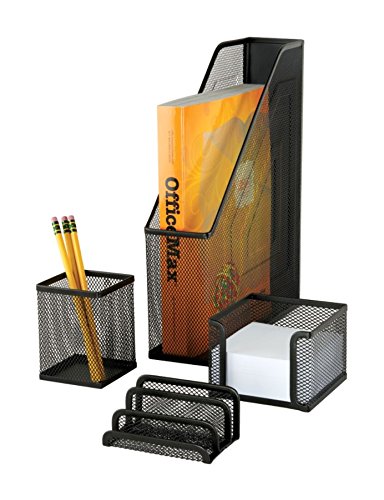 OfficeMax 4 Piece Mesh Desk Accessory Set, Black