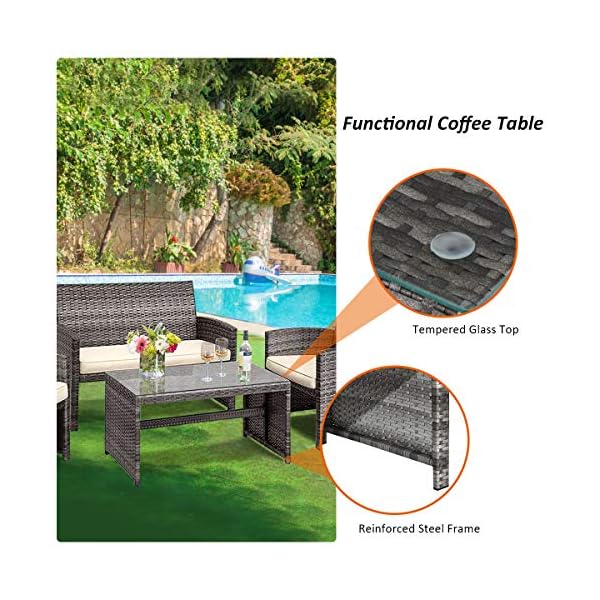 Goplus Patio Furniture 4 Pieces Rattan Conversation Sofa Set With Cushions And Table For Garden Yard Balcony Classic Groupull