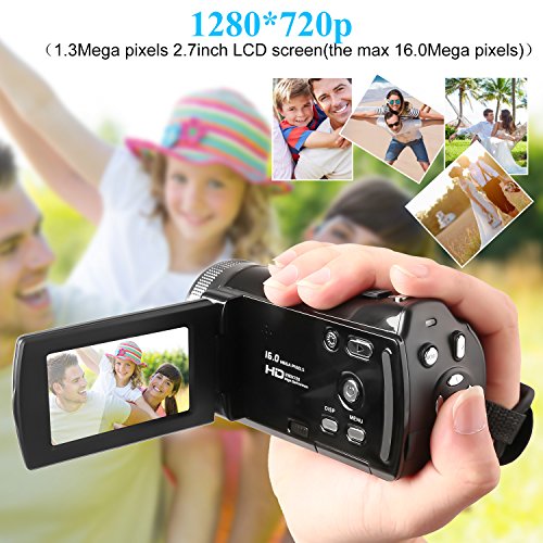 KINGEAR KG005 Mini DV C8 16MP High Definition Digital Video Camcorder DVR 2.7'' TFT LCD 16x Zoom Hd Video Recorder Camera 1280 x 720p Digital Video Camcorder(Black)