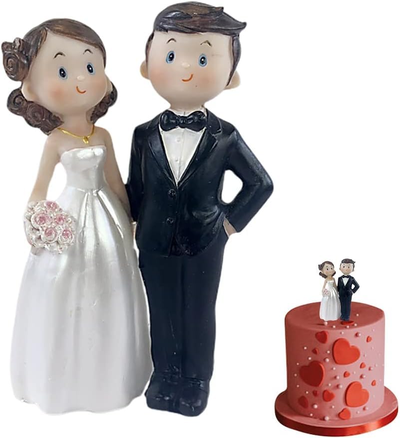 CXKPVFN Wedding Cake Toppers - Bride and Groom Figures, Small Resin Couple Doll for Cake Decoration, Valentine's Day Party, Desk Decoration (G)