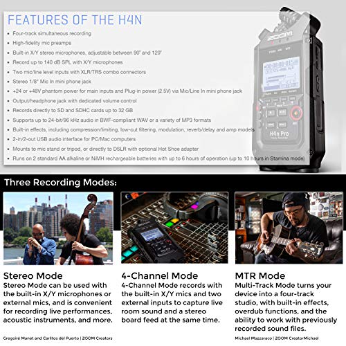 Zoom H4n Pro 4Input / 4Track Portable Handy Recorder with Onboard X/Y
