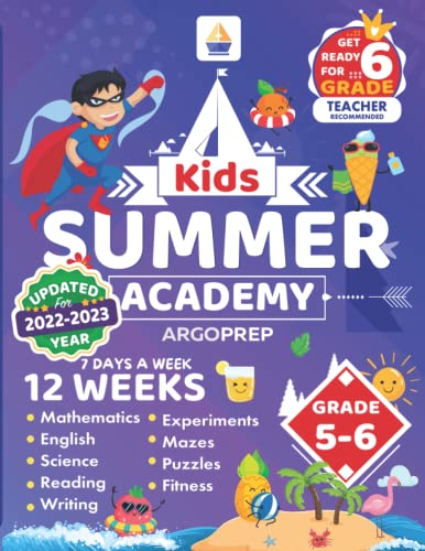 Kids Summer Academy by ArgoPrep - Grades 5-6: 8 Weeks of Math, Reading, Science, Logic, Fitness and Yoga | Online Access Included | Prevent Summer Learning Loss