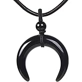 Justinstones Gemstone Crescent Moon Shape Double Horn Chakra Reiki Pendant Genuine Leather Necklace 18 Inch
