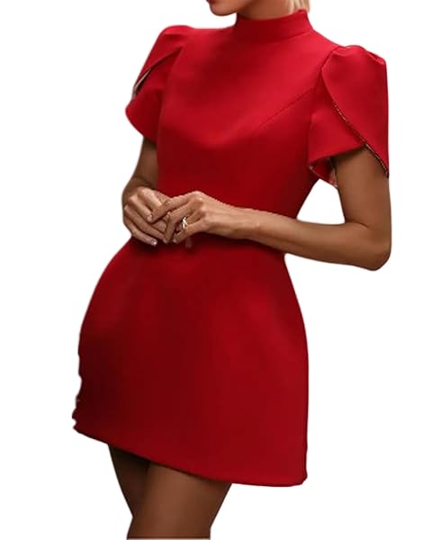 MSQPOVIC SEXY BACKLESS BOW MINI SKIRT FASHIONABLE SHORT SLEEVED COCKTAIL PARTY DRESS (US, ALPHA (ALPHA), M, REGULAR, RED)