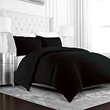 Beckham Hotel Collection Luxury Soft Brushed Microfiber Duvet Cover Set with Embossed Diamond Pattern - Full/Queen - Black