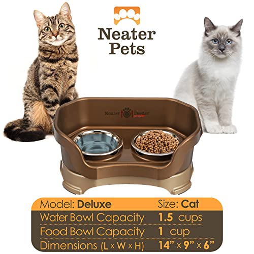 Neater Feeder Deluxe Cat (Bronze) Mess Proof Elevated Bowls, No