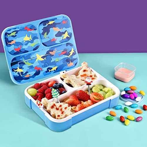 3D Shark Lunch Box Kids Bento Box Insulated Lunch Bag with Ice Pack Water Bottle Silicon Cap Spoon Salad Container Durable Water-Resistant Back to School Supplies for Ideal Boys Age 7-12
