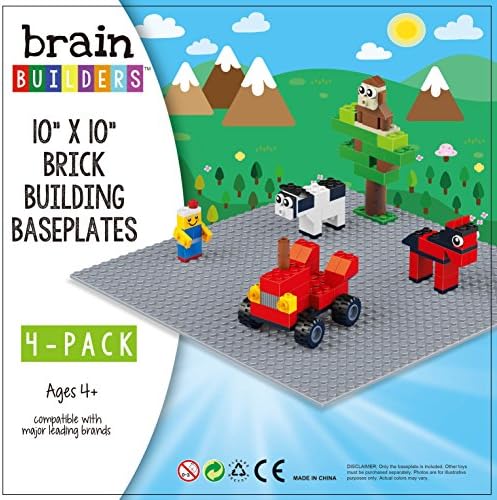 [BEST Design] GRAY Brick Building Baseplates, tight fit with Lego, 10" x 10" 4 pack set
