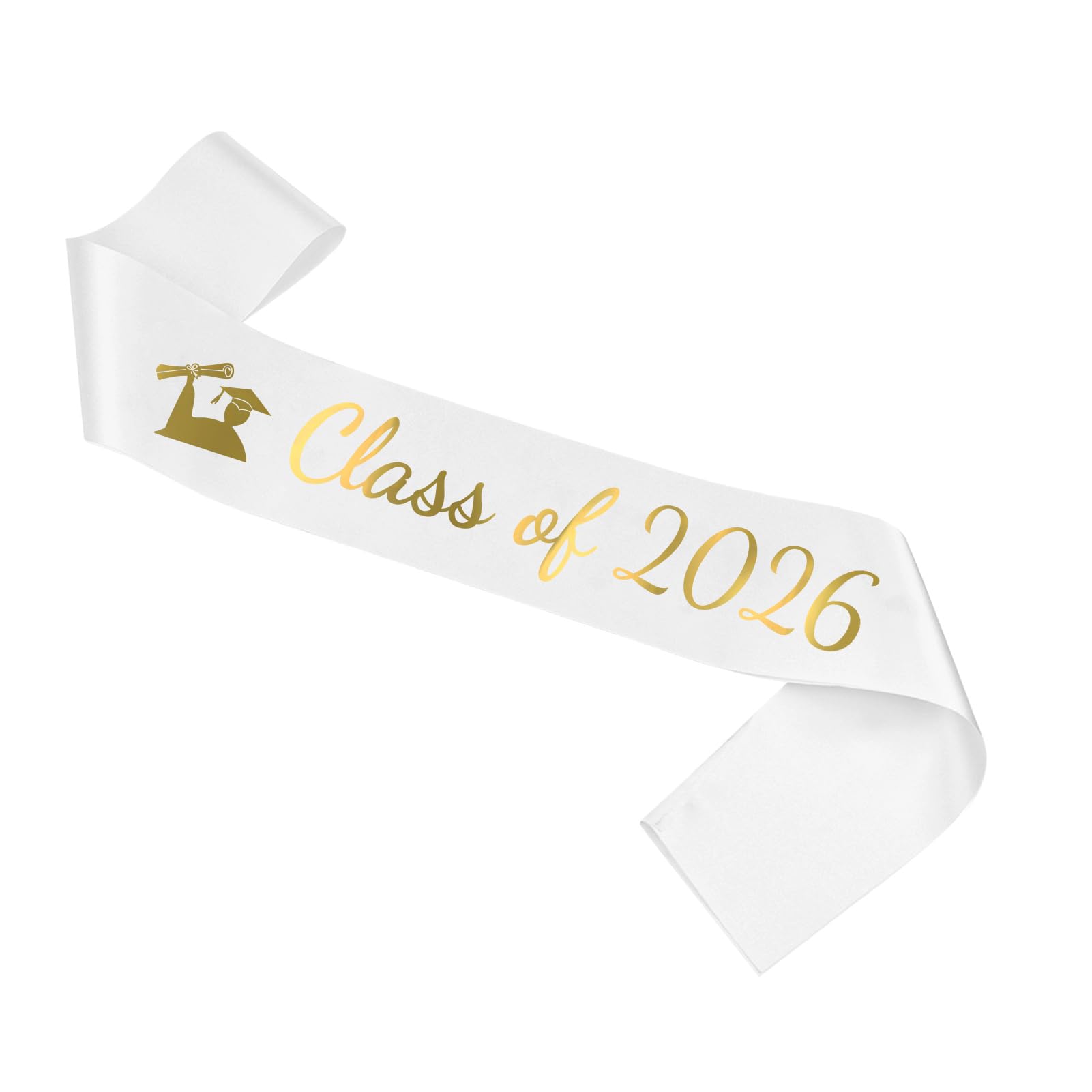 Tbay 2026 White Graduation Sash Gold Glitter Letter “Class of 2026” Satin Sash for 2026 Graduation Party Supplies