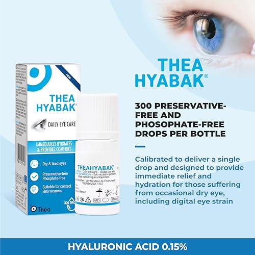 Thea Hyabak Eye Drops - Hyaluronic Acid for Dry Eyes, Contact Lens Moisturizing Lubricant, Occasional Dry Eye, Digital Device Use, Ideal for Extended Screen Use - 10 ml (300 Drops)
