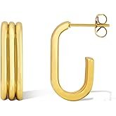 Small Gold Triple Hoop Earrings for Women, 14K Gold Plated U-Shaped Dangle Jewelry, Hypoallergenic Open Huggie Hoop Design, Trendy Statement Piece for Daily & Party Wear