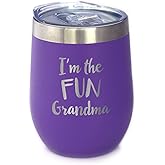 Bevvee Fun Grandma - Wine Tumbler with Sliding Lid - Stemless Stainless Steel Insulated Cup - Funny Outdoor Camping Gifts - Purple