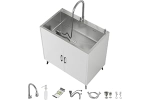 HMOROVEX Length 50-82Cm Freestanding Laundry Utility Sink with Cabinet,12 Sizes Stainless Steel Sink with Cabinet,with Pull-O