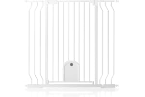 CUYOENT Baby Gate with Cat Door for Stairs - Auto Close & Easy Walk Thru Dog Pet Gates for Stairs 29.5"-43.7" Wide, Doorway, Pressure or Wall Mounted Child Gate Includes 4 Wall Cups 2 Extensions