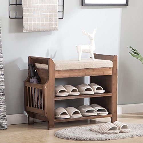 Nclon Furniture Studios Sheffield Modern And Contemporary Door Wood Cushioned Bench Shoe Rack Cabinet Organizer,Contemporary Entryway Bench With Shoe Storage And Seat-62.5 * 29.5 * 49.5cm
