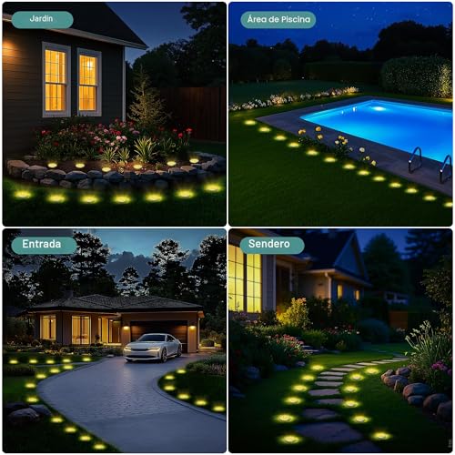FIFlying 10 Pieces Solar LED Outdoor Garden Lights, 8 LED Solar Lights Outdoor Garden Floor, Stainless Steel, LED Solar Garden Lights for Lawn, Path, Sidewalk, Patio, Warm White
