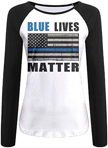 QCNEY Women's Blue Lives Matter(3) Long Sleeve Baseball T Shirt Jersey Shirt