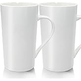 YINUOWEI 20oz Porcelain Coffee Mugs Set of 2, Large Tall Coffee Mugs with Handles, Modern Ceramic Coffee Cups for Coffee, Tea, Cocoa, Milk, Gifts for Women Men - White