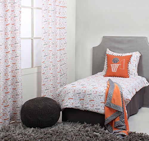 Bacati Muslin 3 Piece Toddler Bedding Sheet Set, Basketball/Orange/Grey