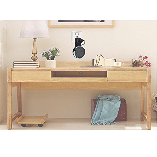 Outlet Wall Mount Hanger Holder Stand for Amazon Echo Dot 2nd Gen Without Mess Wires Or Screws, Plug in Study, Kitchen, Bedroom, Bathroom. (2pcs, Black)